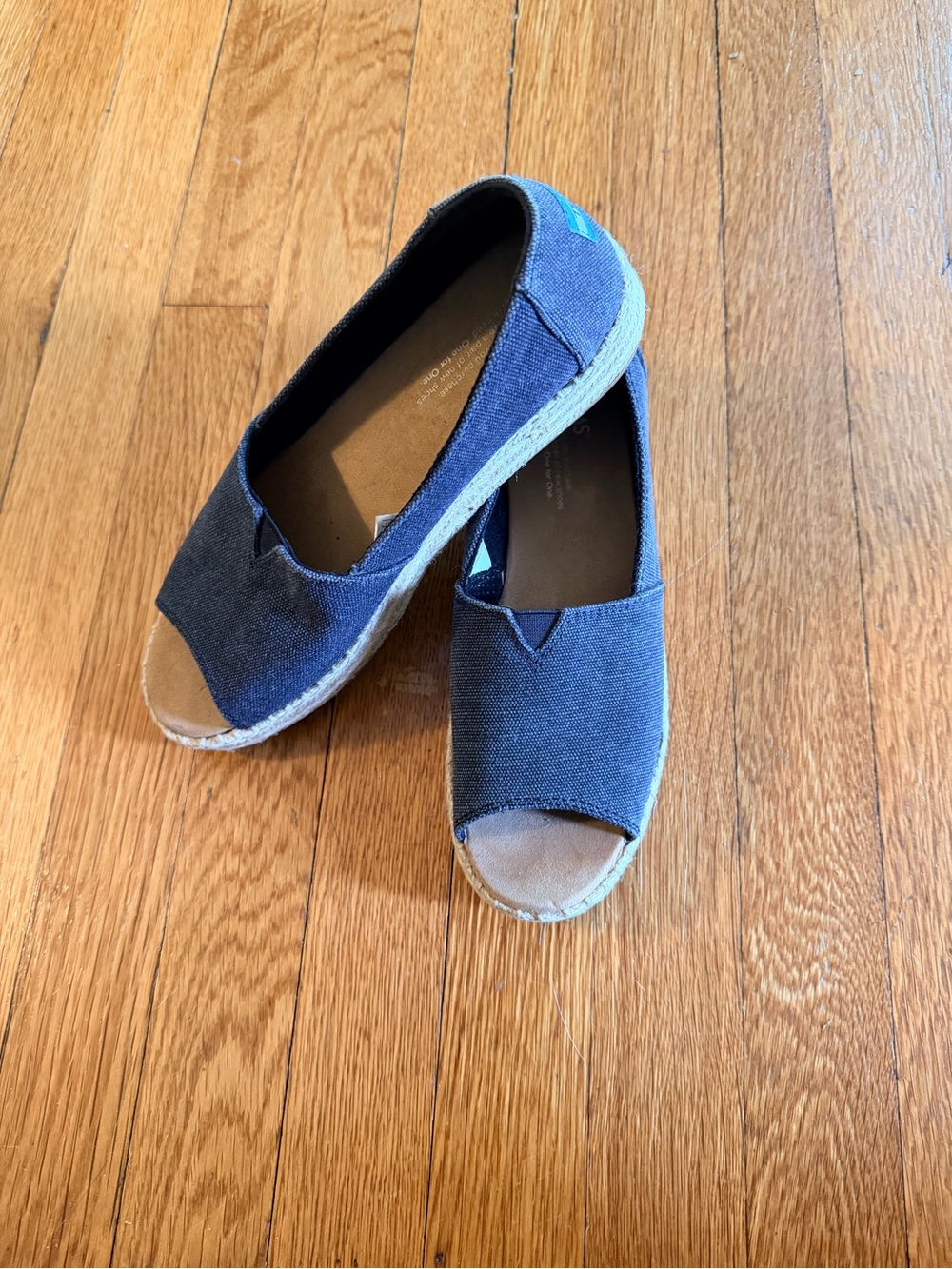 Toms Blue Canvas Espadrille Peep-Toe Flats